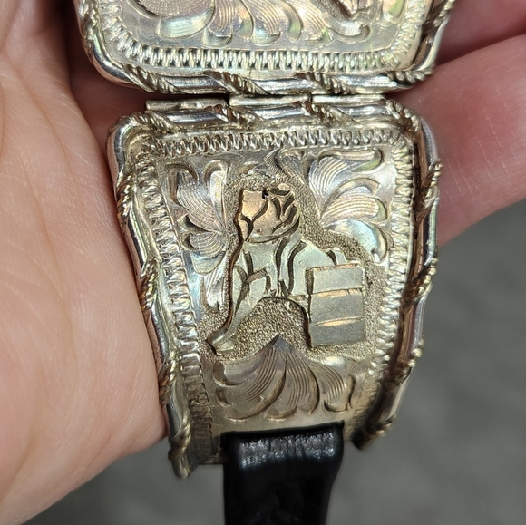 Vintage Sterling Silver "Rainbow S.W.-New Mexico" Buckle & Leather Cuff Bracelet - Picture 7 of 12
